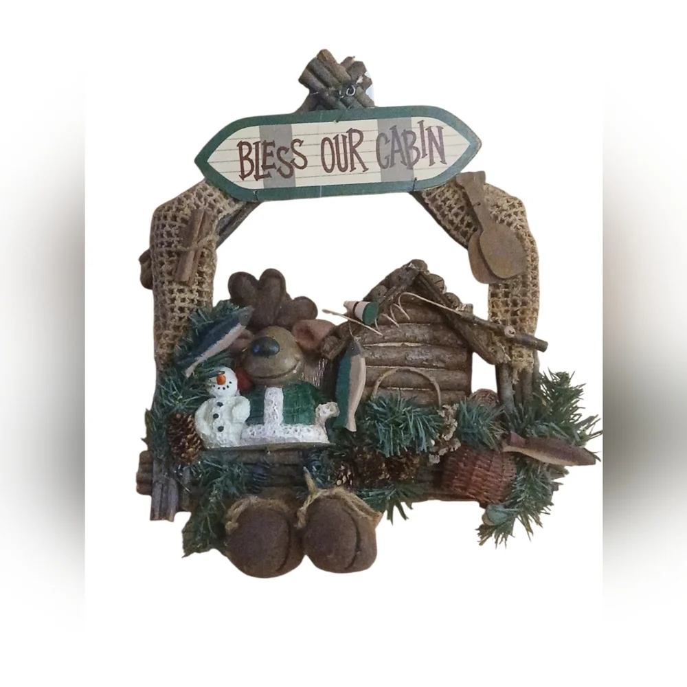 Rustic Cabin Wreath with Reindeer And Snowman